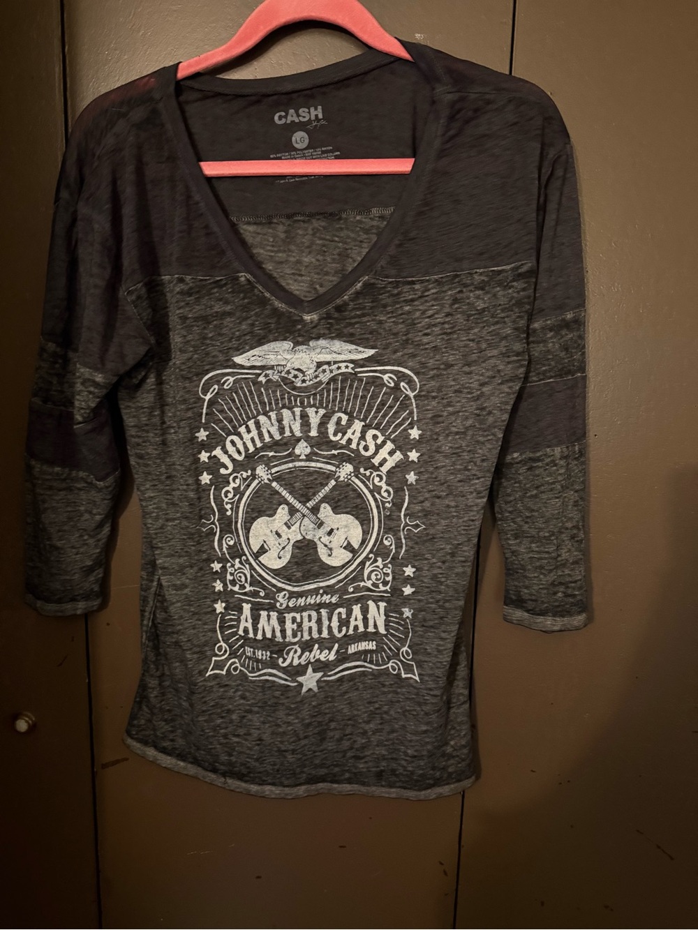 Johnny Cash Black-Grey V-Neck Long Sleeve Graphic Tee